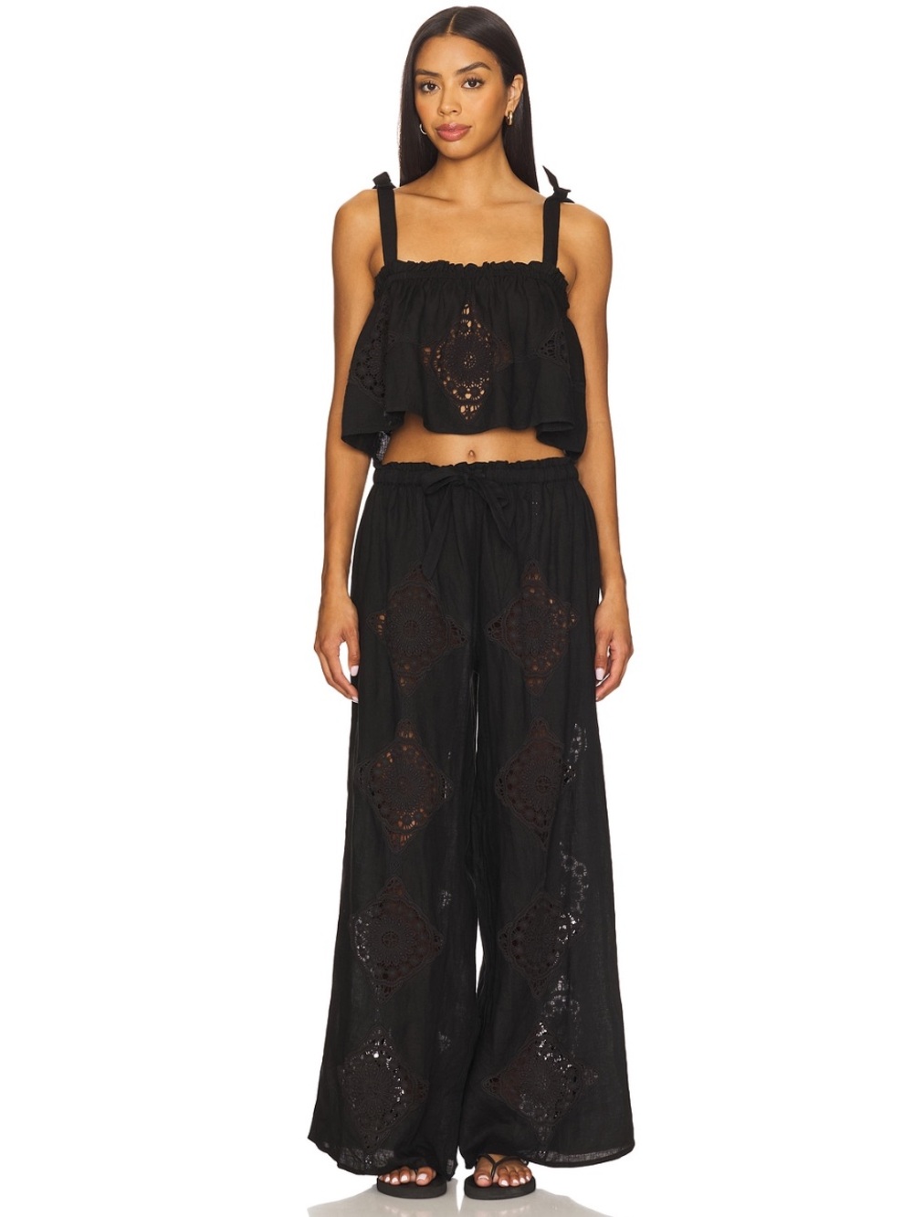 Tularosa Black Wide-Leg Eyelet Pant